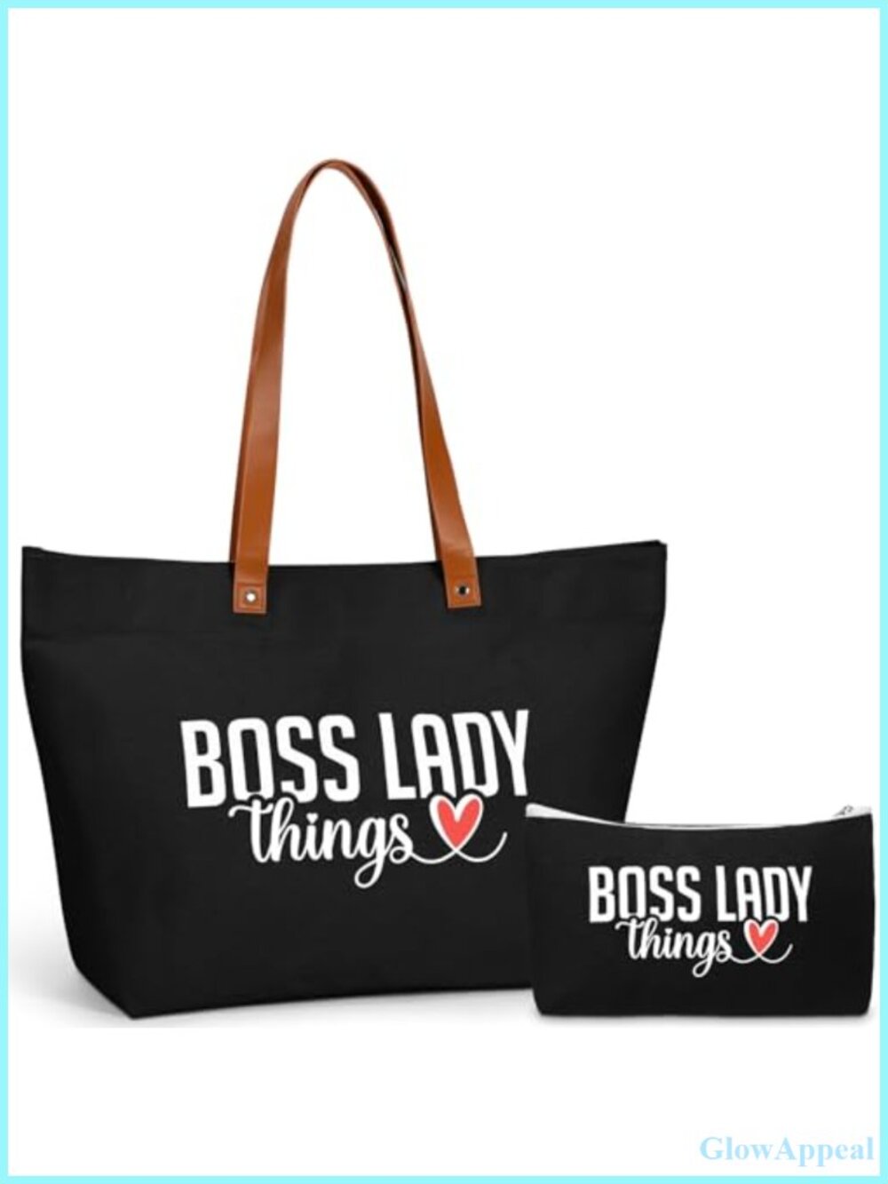 Boss Lady Canvas Tote Bag with Makeup Bag Zipper Large Gift for Women